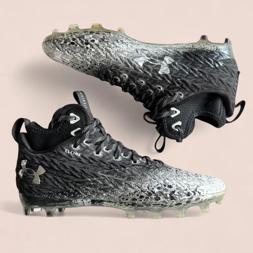 Under Armour Clone Football Cleats Men's Size 11 Black White Metallic